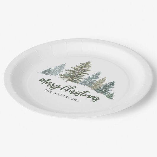 パイン素朴ツリーのクリスマス ペーパープレート (アングル)