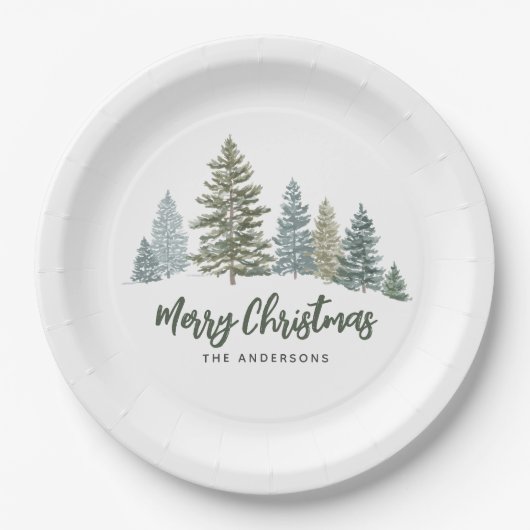 パイン素朴ツリーのクリスマス ペーパープレート (正面)