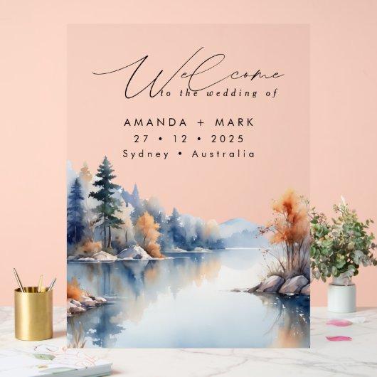 パイン素朴ツリーアドベンチャー結婚ズ アクリルサイン (ウェディング)