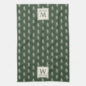 パイン素朴ツリーズ苗名モノグラムクリスマス キッチンタオル (縦)