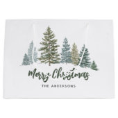 パイン素朴ツリーパーソナライズされたクリスマス ラージペーパーバッグ (正面)