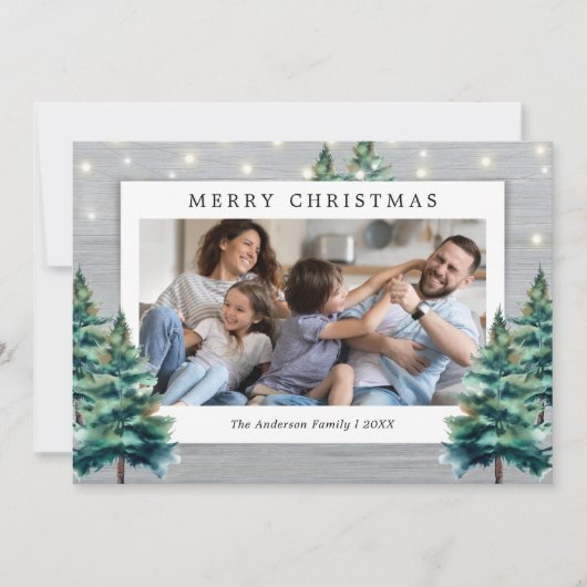 パイン素朴ツリーファミリー写真クリスマス シーズンカード (正面)