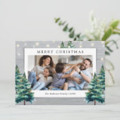 パイン素朴ツリーファミリー写真クリスマス シーズンカード (スタンド正面)