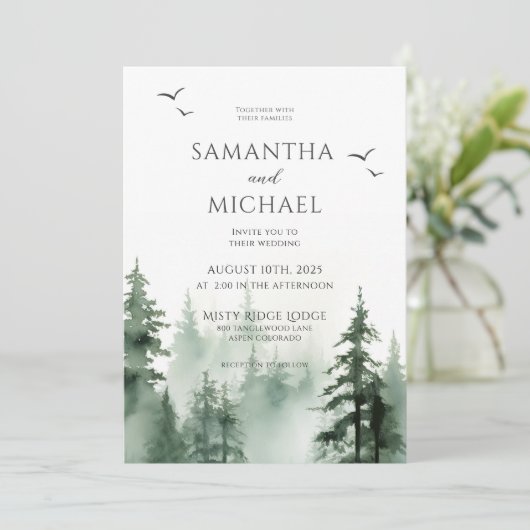 パイン素朴ツリーフォレストの水の色結婚の設定 招待状 (スタンド正面)
