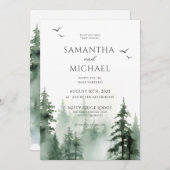 パイン素朴ツリーフォレストの水の色結婚の設定 招待状 (正面/裏面)