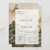 パイン素朴ツリーフォレストマウンテン結婚ズ 招待状 (正面/裏面)