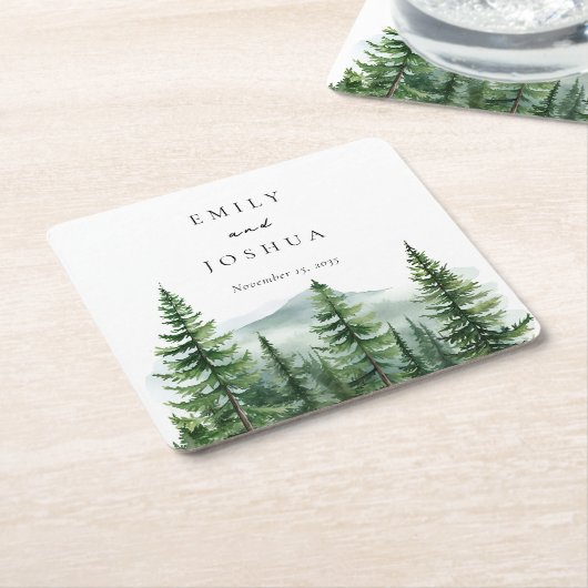 パイン素朴ツリーフォレ結婚スト スクエアペーパーコースター (アングル)