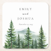 パイン素朴ツリーフォレ結婚スト スクエアペーパーコースター (正面)