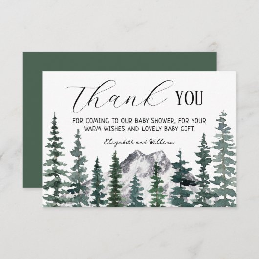パイン素朴ツリーベビーシャワーサンキューカード サンキューカード (正面/裏面)