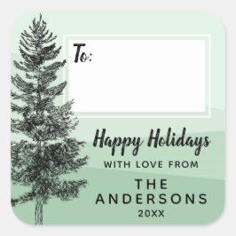 パイン素朴ツリーミントグリーンギフトラベルから家族 スクエアシール