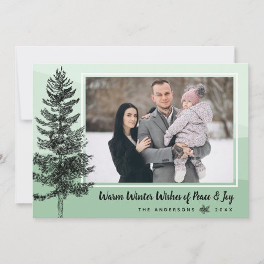 パイン素朴ツリーミントホリデーフォトグリーティングカード シーズンカード (正面)