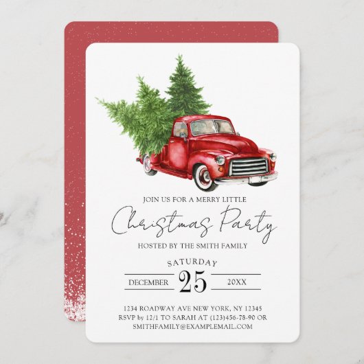 パイン素朴ツリーレッドトラッククリスマスパーティー招待状 シーズンカード (正面/裏面)