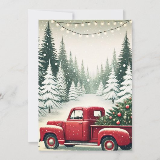 パイン素朴ツリー冬の赤トラックのクリスマスパーティー 招待状 (裏面)