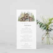 パイン素朴フォレエレガントスト納屋周囲の庭結婚のメニュー サンキューカード (スタンド正面)
