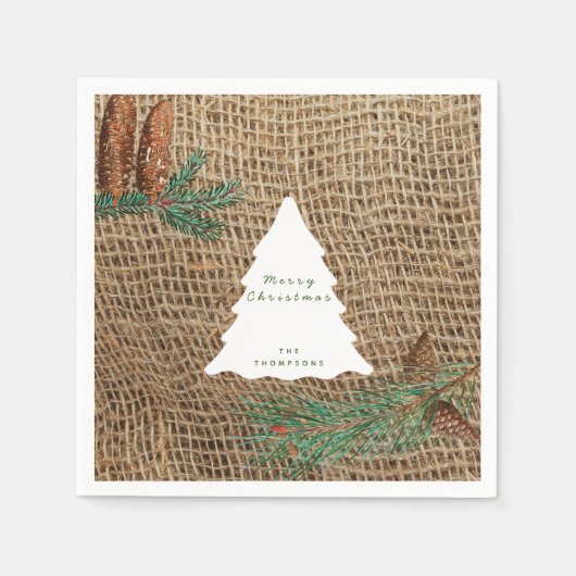パイン素朴フォレストクリスマスツリー スタンダードカクテルナプキン (正面)