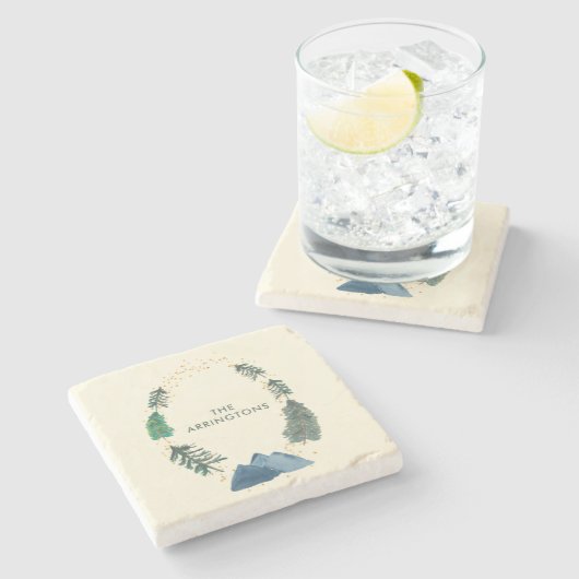 パイン素朴フォレストマウンテンズウォーターの色と名前 ストーンコースター (横)