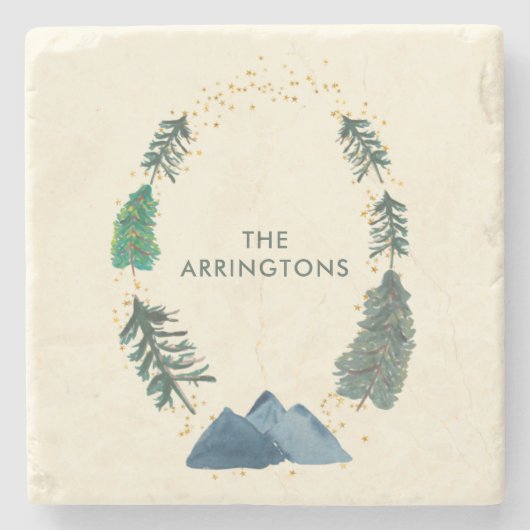 パイン素朴フォレストマウンテンズウォーターの色と名前 ストーンコースター (正面)