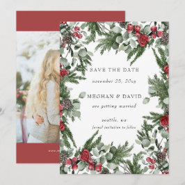 パイン素朴ベリー冬のクリスマスフォト セーブザデート