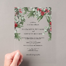 パイン素朴ベリー冬のクリスマ結婚ス アクリル招待状