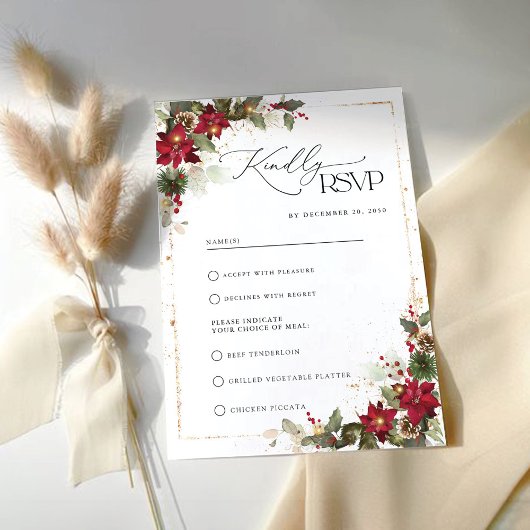 パイン素朴ポインセチアフローラクリスマス 出欠カード