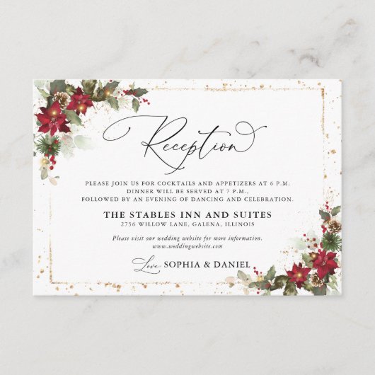 パイン素朴ポインセチアフローラ結婚クリスマス エンクロージャーカード (正面)