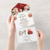 パイン素朴ポインセチアフローラ結婚クリスマス オールインワン招待状 (貼ってはがせる)