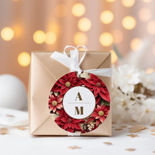 パイン素朴ポインセチアフローラ結婚クリスマス ラウンドシール