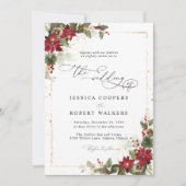 パイン素朴ポインセチアフローラ結婚クリスマス 招待状 (正面)