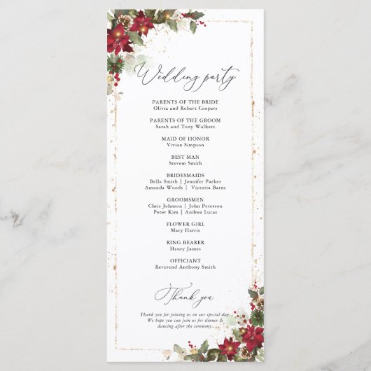 パイン素朴ポインセチアフローラ結婚式 プログラム (裏面)