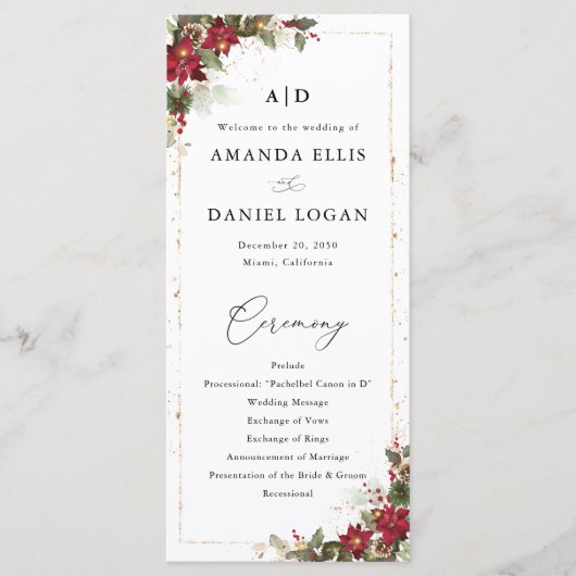 パイン素朴ポインセチアフローラ結婚式 プログラム (正面)