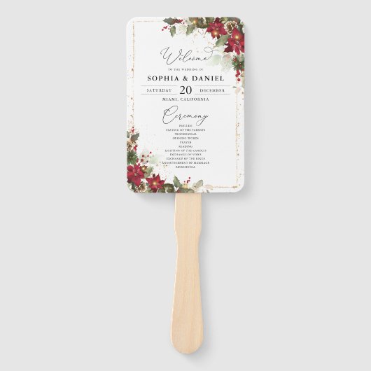 パイン素朴ポインセチアフローラ結婚式 プログラム ハンドファン (正面)
