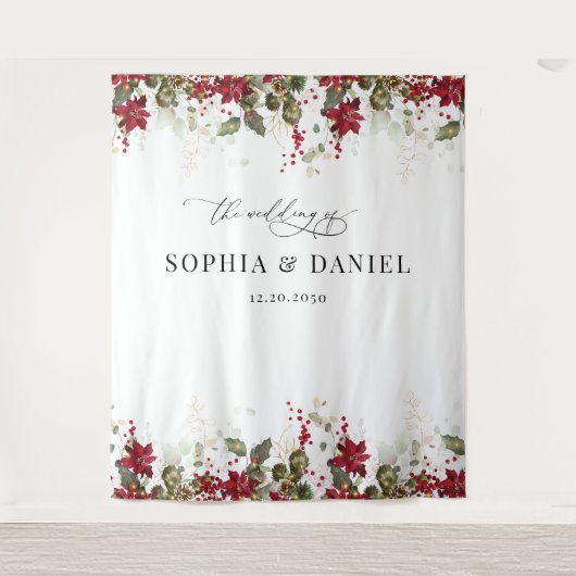 パイン素朴ポインセチ結婚アの背景 タペストリー (正面)