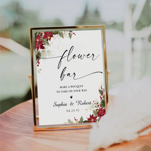 パイン素朴ポインセチ結婚アの花のバー徴候 台座サイン