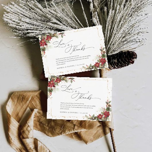 パイン素朴ポインセチ結婚アサンキューカード サンキューカード