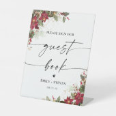 パイン素朴ポインセテ結婚ィアのゲストブックサイン 台座サイン (正面)