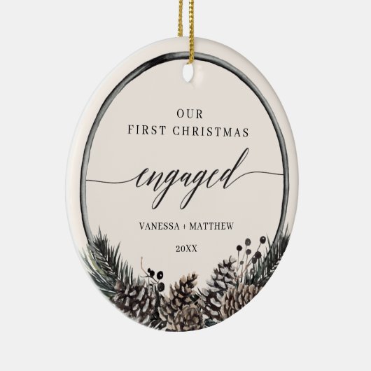 パイン素朴リース初めてのクリスマス婚約した セラミックオーナメント (右)