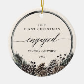 パイン素朴リース初めてのクリスマス婚約した セラミックオーナメント (正面)