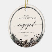 パイン素朴リース初めてのクリスマス婚約した セラミックオーナメント (左)