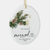 パイン素朴リーフ初めてのクリスマス結婚したオーナメント セラミックオーナメント (右)