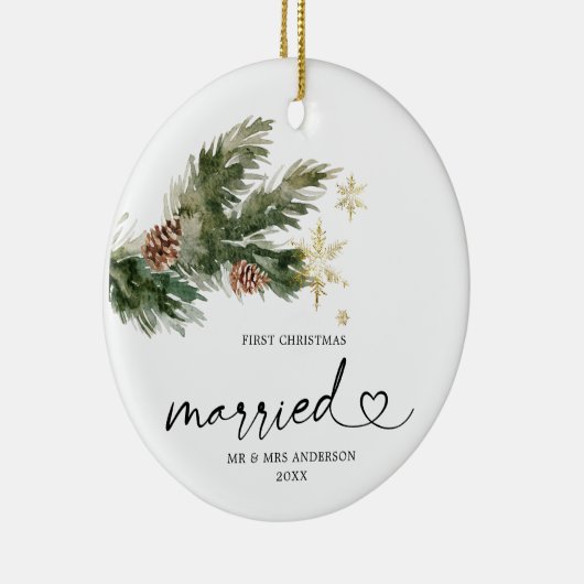 パイン素朴リーフ初めてのクリスマス結婚したオーナメント セラミックオーナメント (右)