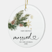パイン素朴リーフ初めてのクリスマス結婚したオーナメント セラミックオーナメント (左)