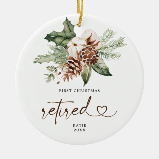 パイン素朴初めてのクリスマス退職したオーナメント セラミックオーナメント (正面)