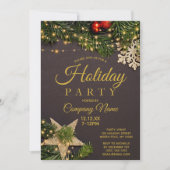 パイン素朴金ゴールド企業のホリデークリスマスパーティー 招待状 (正面)
