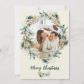 パイン離れリース水の色スノーフレーククリスマス シーズンカード (正面)