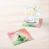 パイン魅力的ツリー&レッドオーナメントズホリデイ スクエアペーパーコースター (インサイチュ)