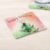 パイン魅力的ツリー&レッドオーナメントズホリデイ スクエアペーパーコースター (アングル)