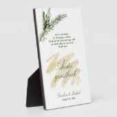 パイン、エメラルド、および金ゴールドオーディオゲストブック フォトプラーク (側面)