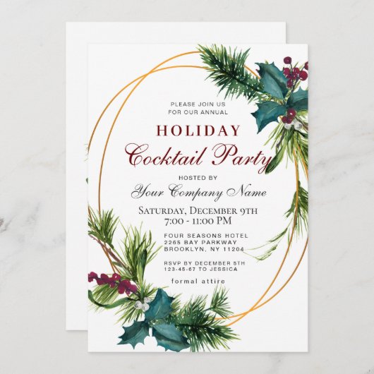 パイン コーポレート クリスマス ホリデー カクテル パーティー 招待状 (正面/裏面)