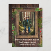 パイン ツリー ラスティック ウッド カスタム フォト シーズンカード (正面/裏面)