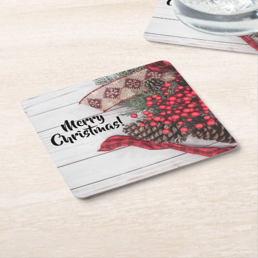 パイン&ホリーコレクション スクエアペーパーコースター (アングル)